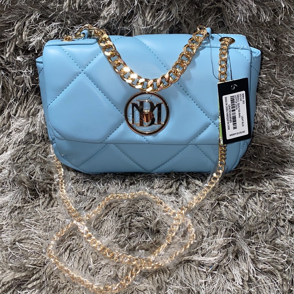 Badgley Mischka Vegan Leather Quilted Beautiful Blue Crossbody Bag